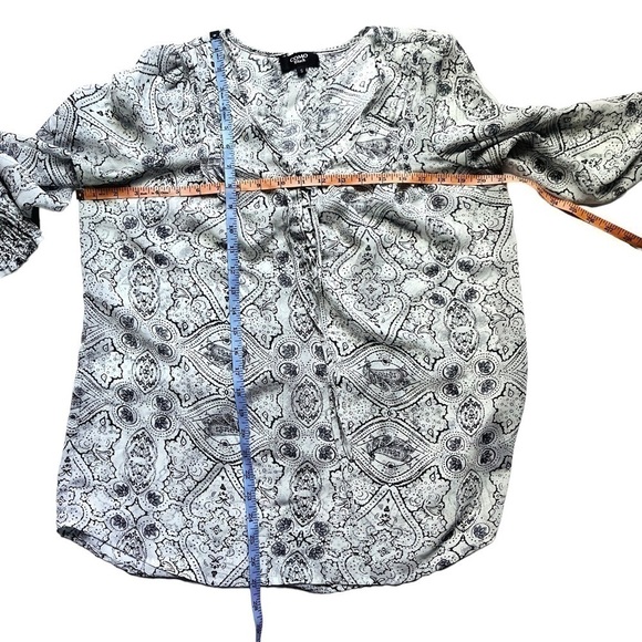 Como Black boho long sleeve top paisley floral white black print sheer size S - Picture 13 of 14